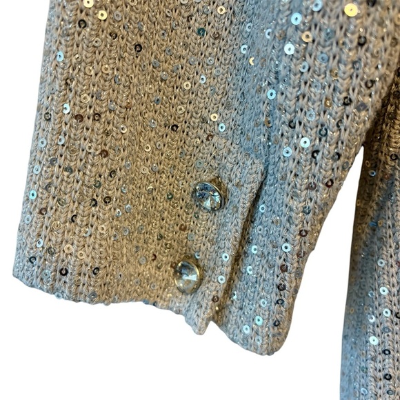 ECI New York Womens Silver Sequin Knit Jacket & Rhinestone Buttons Size Medium - Picture 9 of 13